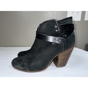 Rag and Bone Harrow Black Suede High Heeled Ankle Boots Straps Sz EU 40 / US 10
